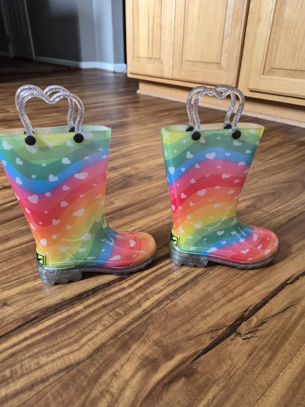 Western Chief Toddler Rainbow Heart Rain Boots - Multicolor with Glitter Handles